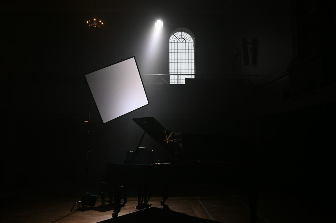 Broadcast studio with microphone and soft lighting